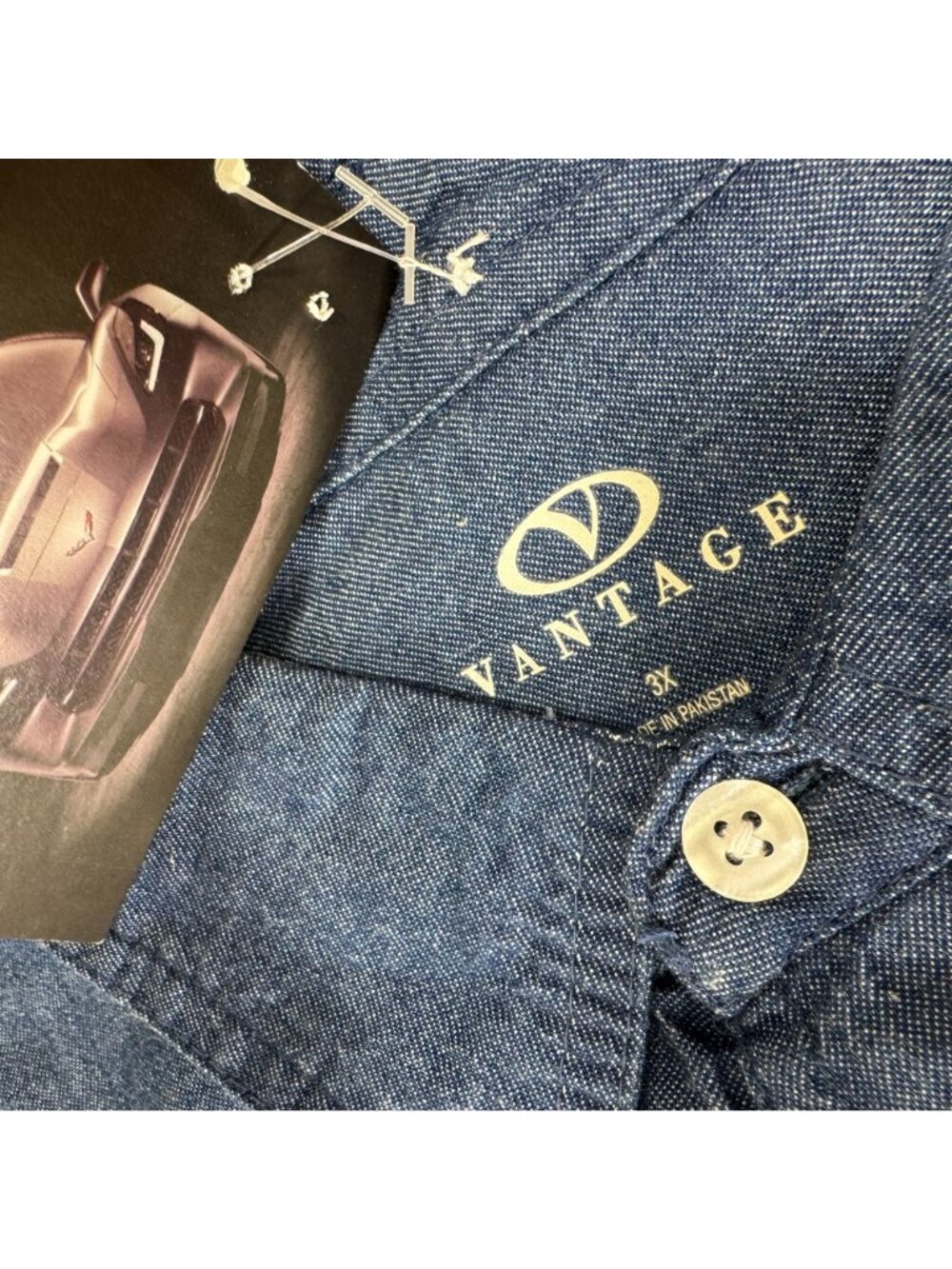Corvette Shirt Mens 3XL Chambray Denim Button Down Long Sleeve Pocket Jay Leno - Picture 3 of 7